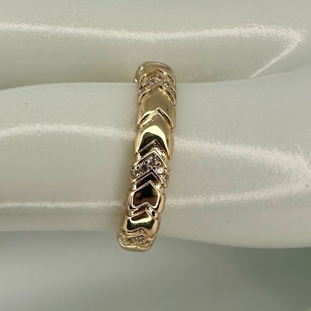 Gold Tone Chevron Style Gold CZ Stacking Ring